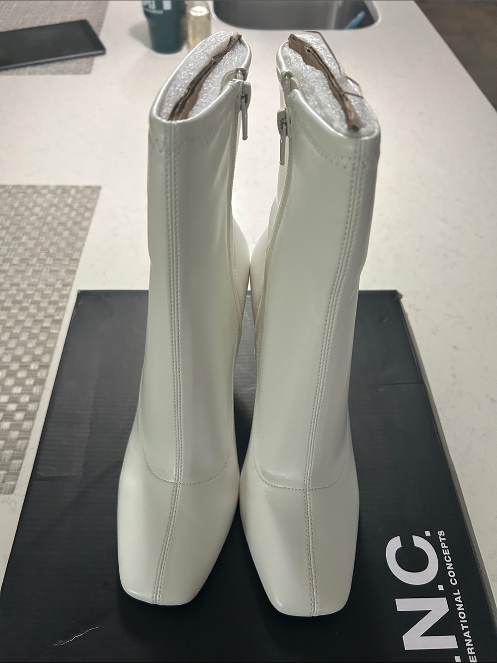 INC International Concepts White Square-Toe Mid-Calf Heeled Boots